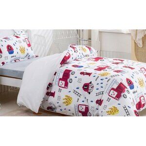 BESTDESIL Kids Duvet Cover Set 3 PC Pillowcases Firetruck Fire Engine NEW King S